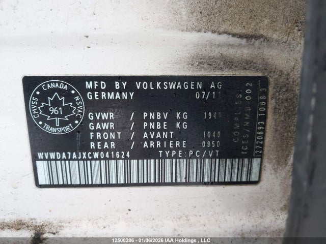 Aukcja sprzedaży 2012 Volkswagen Golf 2.5l Comfortline/2.5l Highline/2.5l Sportline/2.5l Trendline, vin: WVWDA7AJXCW041624, numer aukcji: 12500286