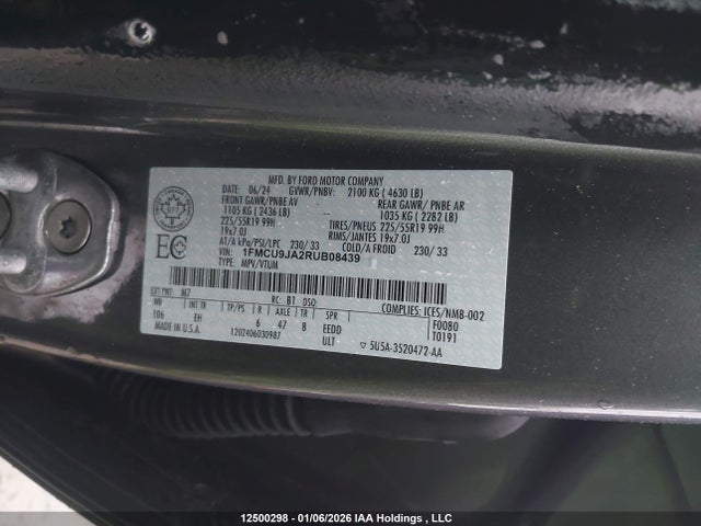 2024 Ford Escape Platinum მანქანა იყიდება აუქციონზე, vin: 1FMCU9JA2RUB08439, აუქციონის ნომერი: 12500298