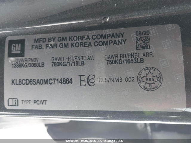 Продаж на аукціоні авто 2021 Chevrolet Spark, vin: KL8CD6SA0MC714864, номер лоту: 12500304