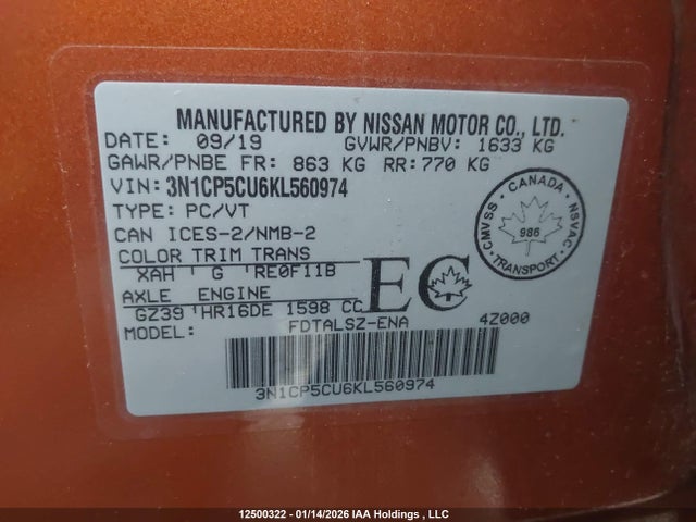 3N1CP5CU6KL560974 Nissan Kicks