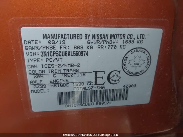 3N1CP5CU6KL560974 Nissan Kicks