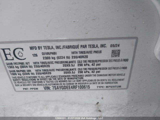 7SAYGDEE4RF100615 Tesla Model Y