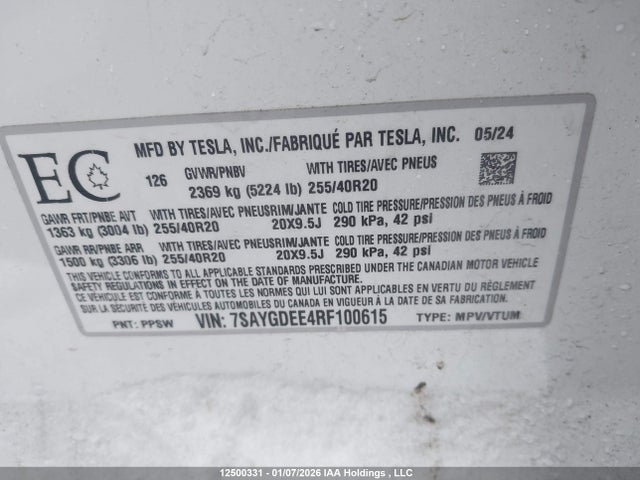 7SAYGDEE4RF100615 Tesla Model Y