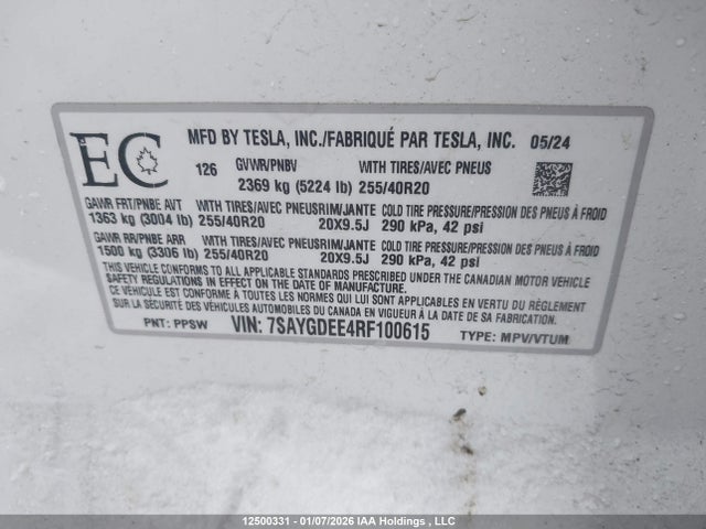 7SAYGDEE4RF100615 Tesla Model Y
