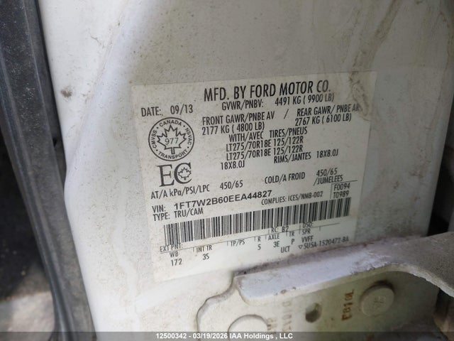 12500342 :رقم المزاد ، 1FT7W2B60EEA44827 vin ، 2014 Ford F-250 Xlt مزاد بيع