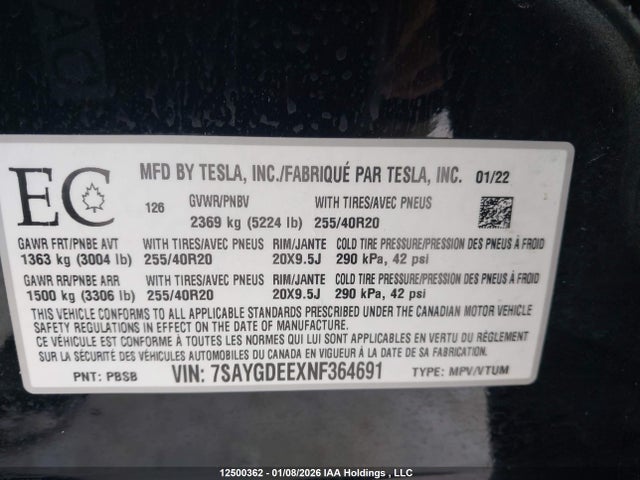 7SAYGDEEXNF364691 Tesla Model Y Long Range
