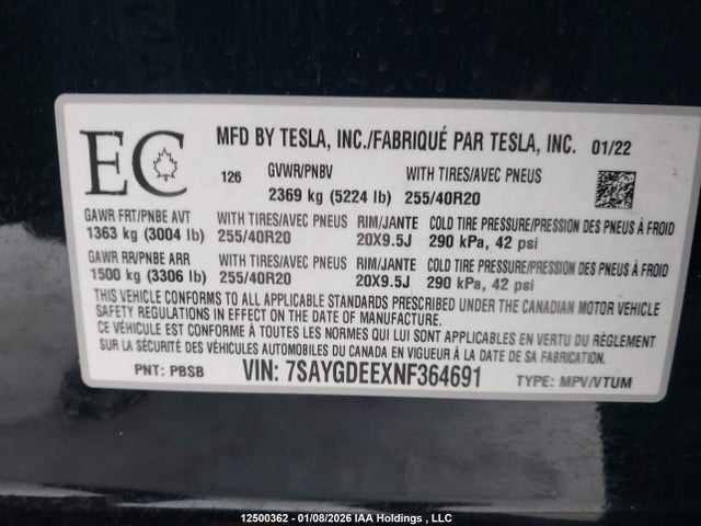 7SAYGDEEXNF364691 Tesla Model Y Long Range