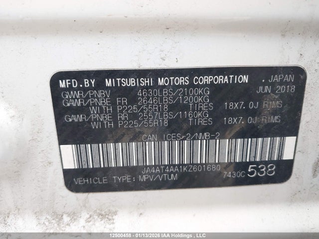 Продажа на аукционе авто 2019 Mitsubishi Eclipse Cross Le/sp, vin: JA4AT4AA1KZ601680, номер лота: 12500458