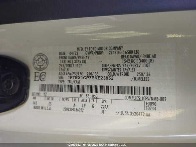 1FTEX1CP7PKE23852 Ford F150 Super Cab