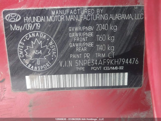 5NPE34AF9KH794476 Hyundai Sonata Essential