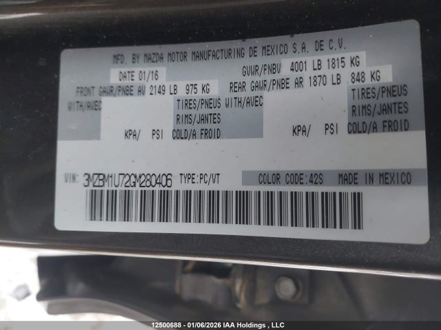 3MZBM1U72GM280406 Mazda Mazda3 G/gx