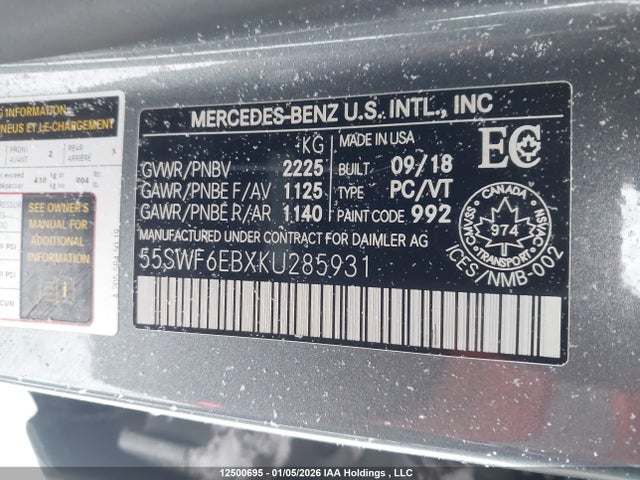 55SWF6EBXKU285931 Mercedes-Benz C 43 Amg