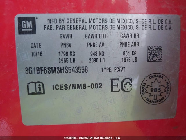 3G1BF6SM3HS543558 Chevrolet Cruze Premier