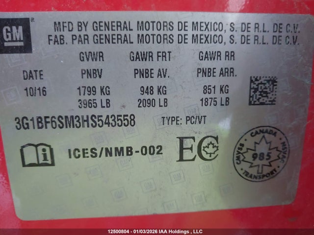 3G1BF6SM3HS543558 Chevrolet Cruze Premier