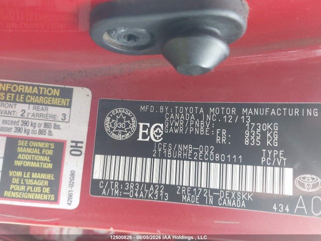 Продажа на аукционе авто 2014 Toyota Corolla S, vin: 2T1BURHE2EC080111, номер лота: 12500826