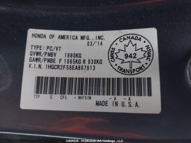 Продаж на аукціоні авто 2014 Honda Accord Sport, vin: 1HGCR2F56EA807613, номер лоту: 12500835