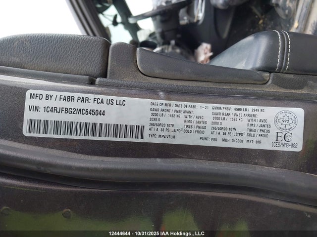 1C4RJFBG2MC645044 Jeep Grand Cherokee 80th Anniversary Edition