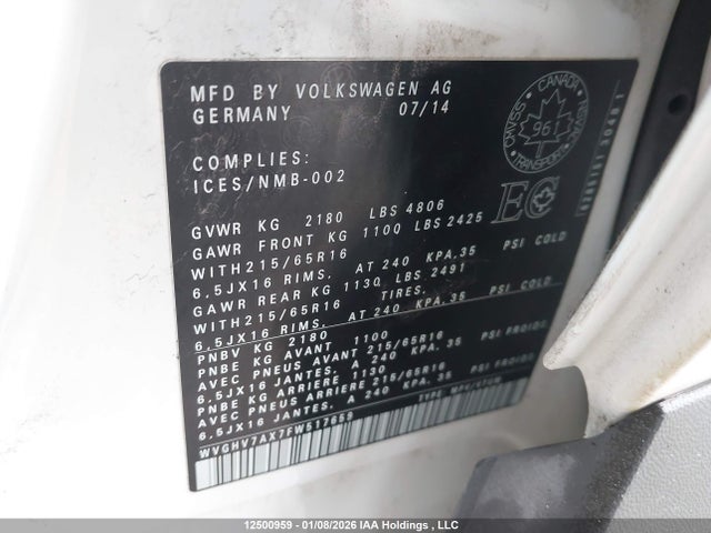WVGHV7AX7FW517659 Volkswagen Tiguan S/se/sel/r-line