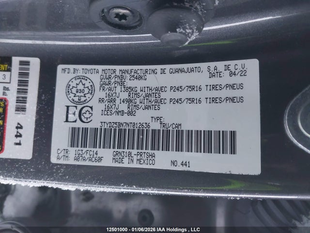 3TYDZ5BN7NT012636 Toyota Tacoma