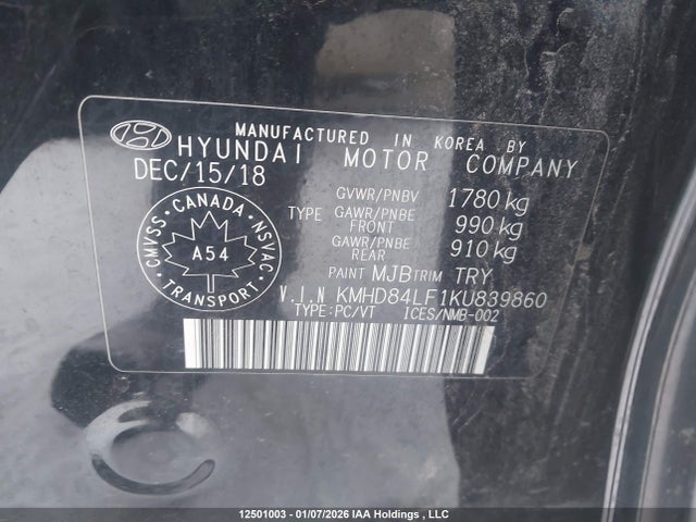 KMHD84LF1KU839860 Hyundai Elantra Preferred