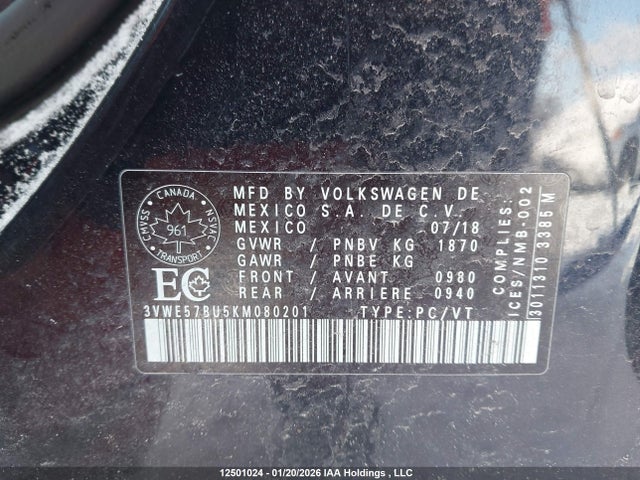 3VWE57BU5KM080201 Volkswagen Jetta 1.4 Tsi Highline