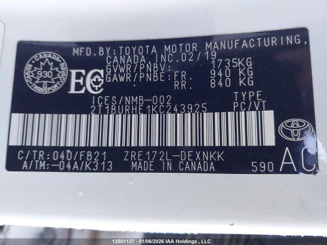 2T1BURHE1KC243925 Toyota Corolla L/le/xle/se/xse