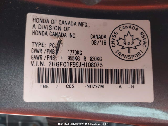 2HGFC1F95JH108075 Honda Civic Touring