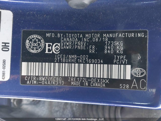 2T1BURHE1KC169034 Toyota Corolla L/le/xle/se/xse