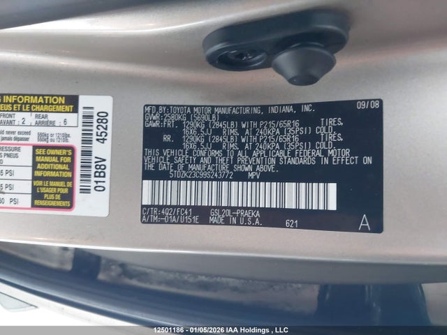 Aukcja sprzedaży 2009 Toyota Sienna Le V6, vin: 5TDZK23C99S243772, numer aukcji: 12501186