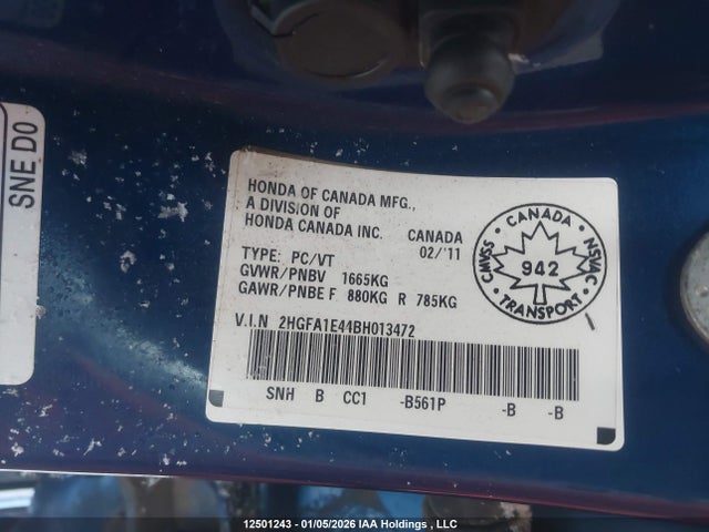 Продаж на аукціоні авто 2011 Honda Civic Dx-g, vin: 2HGFA1E44BH013472, номер лоту: 12501243