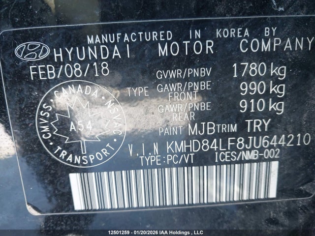 KMHD84LF8JU644210 Hyundai ELANTRA GL