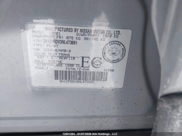3N1CP5DV3NL473691 Nissan KICKS SR