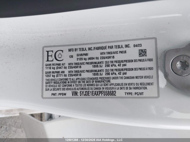 Tesla MODEL 3 2023 5YJ3E1EAXPF558682 Image 9