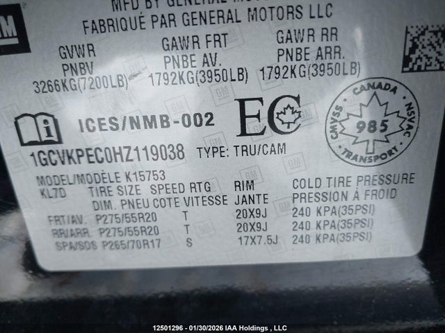 1GCVKPEC0HZ119038 Chevrolet Silverado K1500 Custom