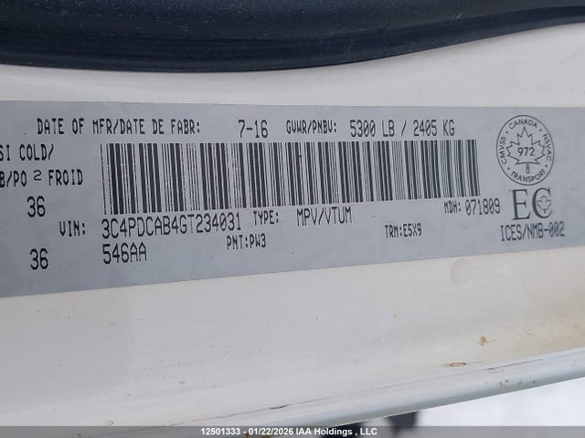 3C4PDCAB4GT234031 Dodge Journey Cvp/se Plus