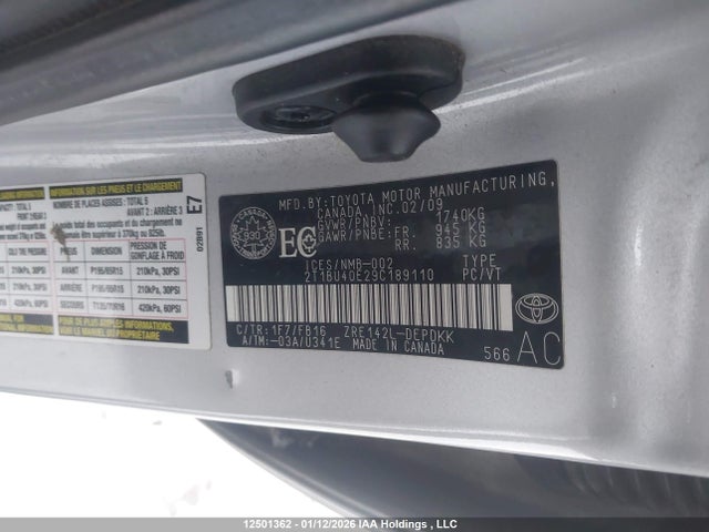 Aukcja sprzedaży 2009 Toyota Corolla S/le/xle, vin: 2T1BU40E29C189110, numer aukcji: 12501362