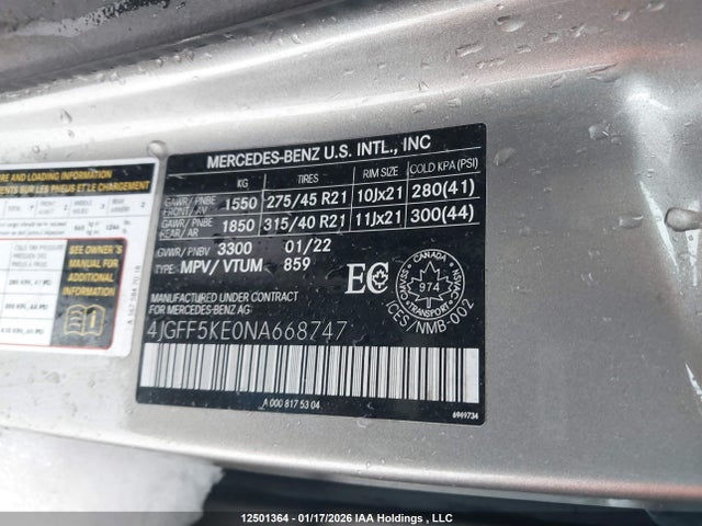 4JGFF5KE0NA668747 Mercedes-Benz Gls 450 4matic