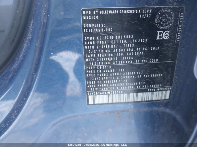 3VV2B7AX3JM092390 Volkswagen Tiguan Comfortline