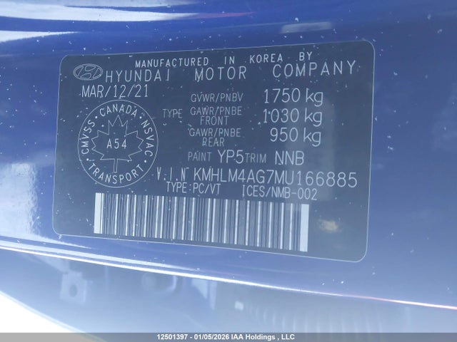 KMHLM4AG7MU166885 Hyundai ELANTRA SEL