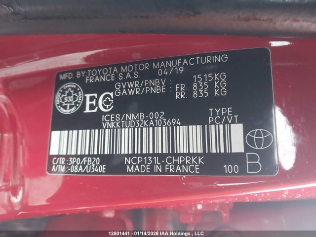VNKKTUD32KA103694 Toyota YARIS LE
