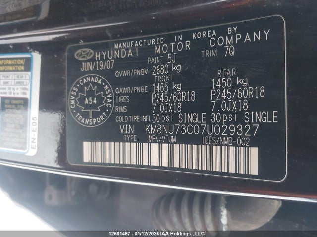 12501467 :رقم المزاد ، KM8NU73C07U029327 vin ، 2007 Hyundai Veracruz Gls/se/limited مزاد بيع