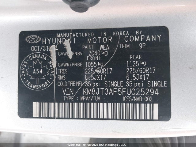 Aukcja sprzedaży 2015 Hyundai Tucson, vin: KM8JT3AF5FU025294, numer aukcji: 12501468