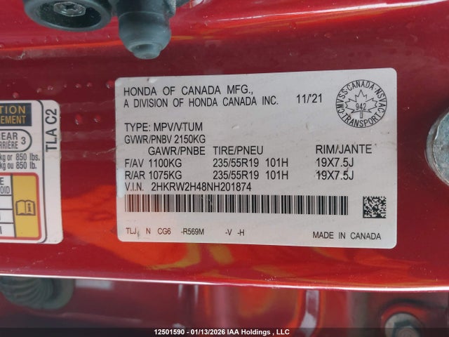 2HKRW2H48NH201874 Honda Cr-v Sport