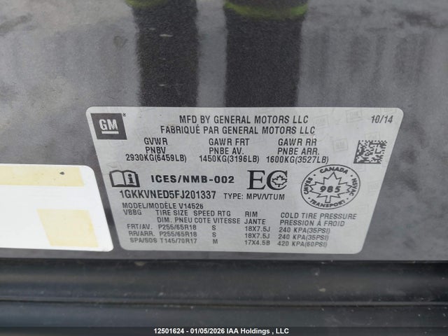 1GKKVNED5FJ201337 GMC Acadia Sle1