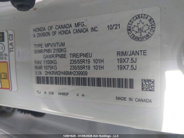 2HKRW2H46MH239909 Honda Cr-v Sport