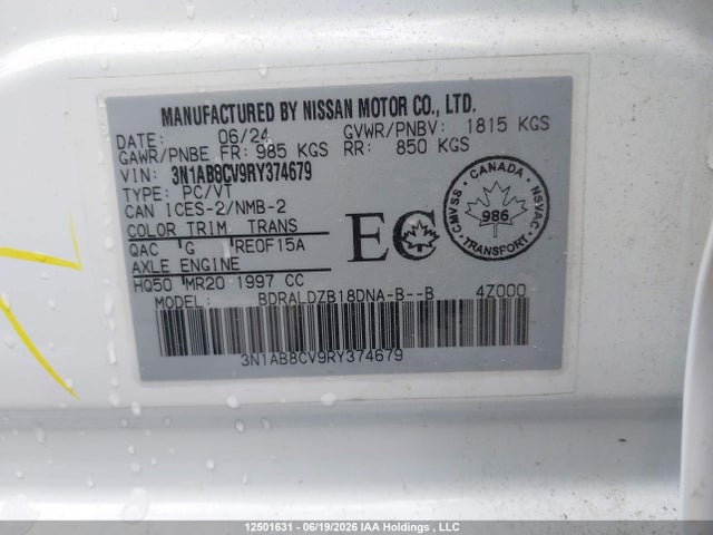 2024 Nissan Sentra მანქანა იყიდება აუქციონზე, vin: 3N1AB8CV9RY374679, აუქციონის ნომერი: 12501631