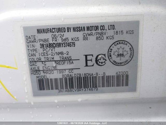 2024 Nissan Sentra მანქანა იყიდება აუქციონზე, vin: 3N1AB8CV9RY374679, აუქციონის ნომერი: 12501631