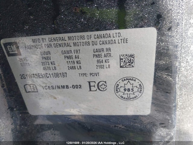 Продажа на аукционе авто 2012 Chevrolet Impala Ls, vin: 2G1WA5E31C1108197, номер лота: 12501689