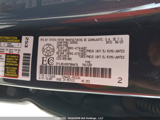 Aukcja sprzedaży 2025 Toyota Tacoma, vin: 3TYLB5JN9ST084676, numer aukcji: 12501722