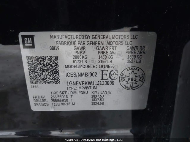 1GNEVFKW1LJ133609 Chevrolet Traverse Ls